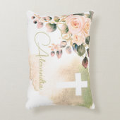 Religieuze Elegante Rozen Pink Wash Cross Accent Kussen (Voorkant(Verticaal))