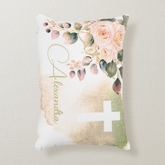 Religieuze Elegante Rozen Pink Wash Cross Accent Kussen (Voorkant(Verticaal))
