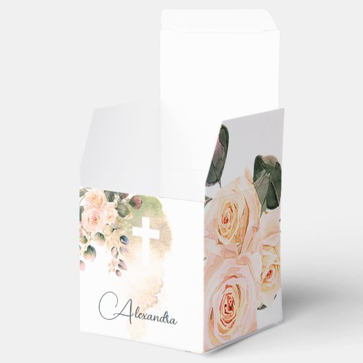 Religieuze Elegante Rozen Pink Wash Cross Bedankdoosjes (Geopend)