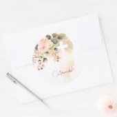 Religieuze Elegante Rozen Pink Wash Cross Ronde Sticker (Envelop)