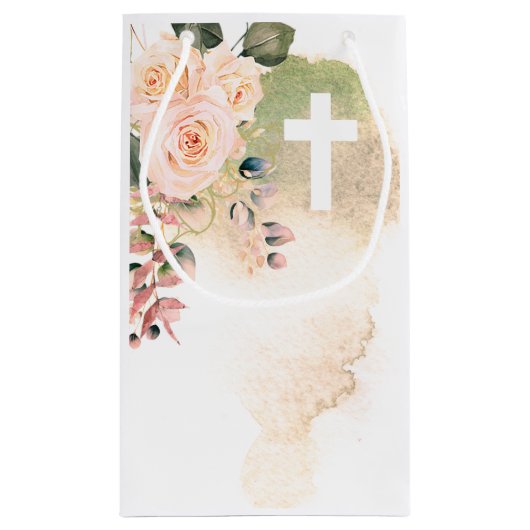 Religieuze Elegante Rozen Roze Kruis Persoonlijk Klein Cadeauzakje (Achterkant)