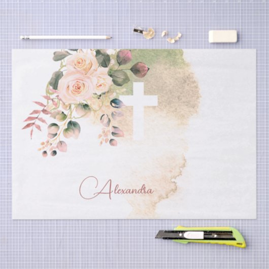 Religieuze Elegante Rozen Roze Kruis Persoonlijk Tissuepapier (Craft)