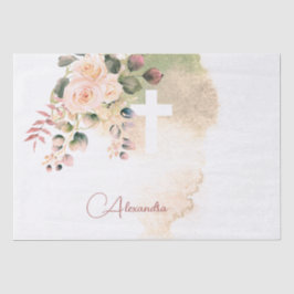 Religieuze Elegante Rozen Roze Kruis Persoonlijk Tissuepapier