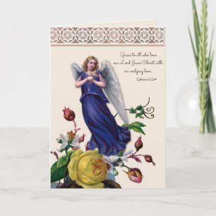 Religieuze Engel met Kruisbeeld Jezus Bloemen Kaart