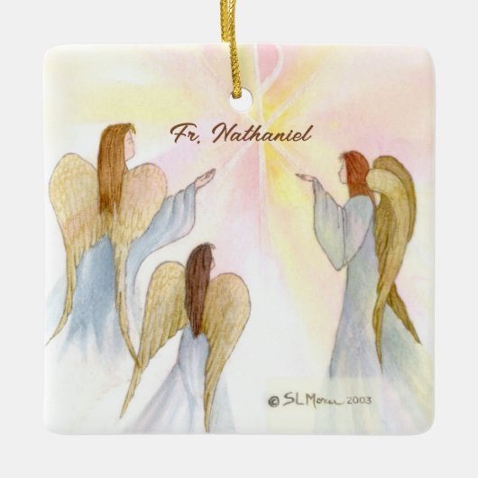 Religieuze engelen gepersonaliseerd keramisch ornament (Voorkant)