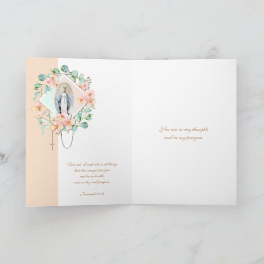 Religieuze Eucalyptus Rosary Maagd Mary Scripting Kaart (Binnen)