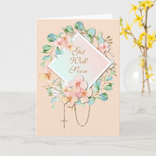 Religieuze Eucalyptus Rosary Maagd Mary Scripting Kaart (Gele Bloem)