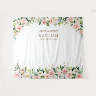Religieuze evenement, roze bloemen doop poster wandkleed