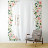 Religieuze evenement, roze bloemen doopposter wandkleed (In situ)