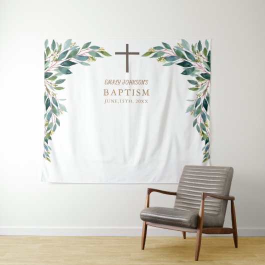 Religieuze evenementen, groene doopposter tapestry wandkleed (In Situ (horizontaal))
