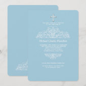 Religieuze filigraan blauwe uitnodiging (Voorkant / Achterkant)