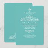 Religieuze Filigree Blauwgroen uitnodiging (Voorkant / Achterkant)
