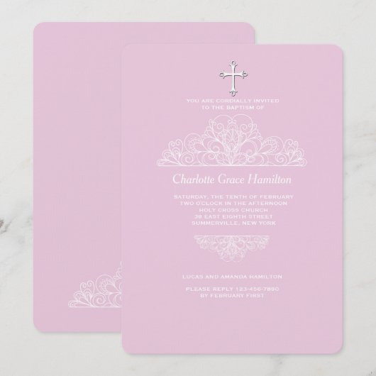 Religieuze Filigree Pink Uitnodiging (Voorkant / Achterkant)