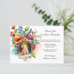 Religieuze Floral Jesus Divine Mercy Condolle Bedankkaart