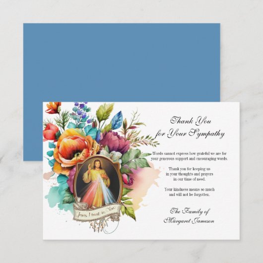 Religieuze Floral Jesus Divine Mercy Condolle Bedankkaart (Voorkant / Achterkant)