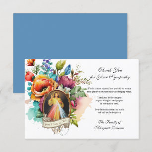Religieuze Floral Jesus Divine Mercy Condolle Bedankkaart