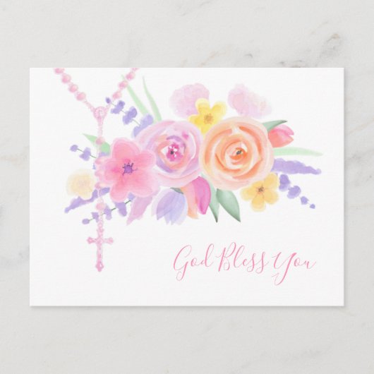 Religieuze Floral Rosary rooms-katholieke Prayer V Briefkaart (Voorkant)