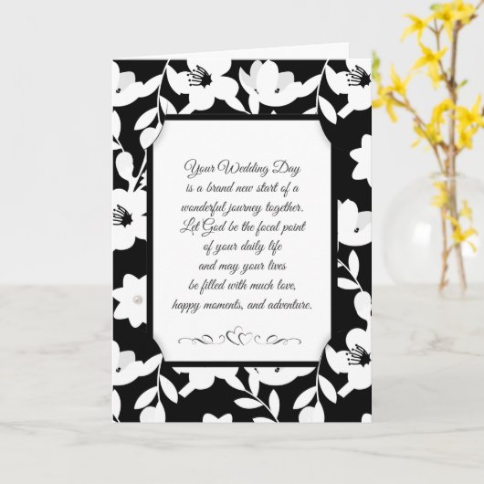 Religieuze Floral Wedding Black en White Kaart (Gele Bloem)