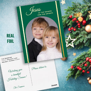 Religieuze foto Kerst groen goud Folie Feestdagen Briefkaart