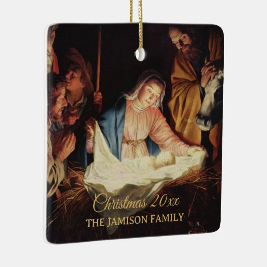 Religieuze Geboorte Familie Foto Kerstcadeau Keramisch Ornament (Rechts)