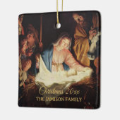 Religieuze Geboorte Familie Foto Kerstcadeau Keramisch Ornament (Links)