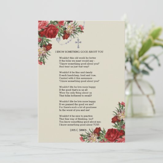 Religieuze gedicht rode rozen Heilige Rosary (Staand voorkant)