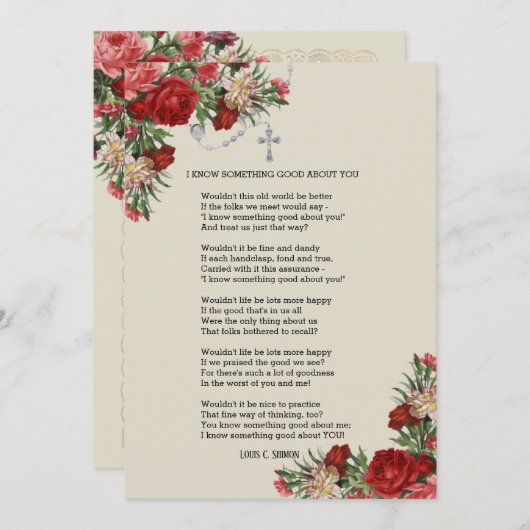 Religieuze gedicht rode rozen Heilige Rosary (Voorkant / Achterkant)