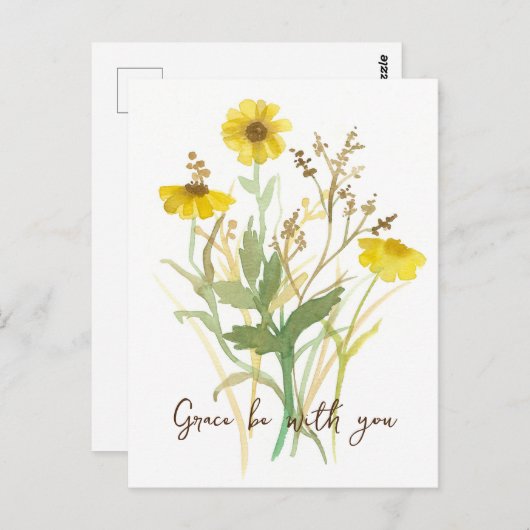 Religieuze genade zij met u gele bloemen briefkaart (Voorkant / Achterkant)