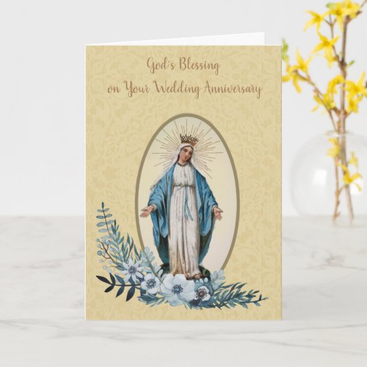 Religieuze gevlekte maagd Mary Wedding Jubileum Kaart (Gele Bloem)
