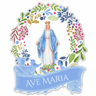 Religieuze Gezegende Maagd Maria Bloemenkrans Viny Sticker