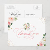Religieuze Gold Cross Blush Pink Floral Hartelijk  Briefkaart (Voorkant / Achterkant)