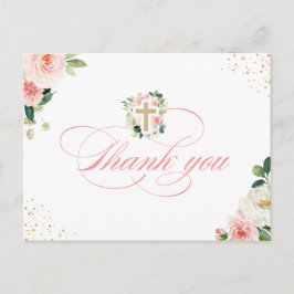 Religieuze Gold Cross Blush Pink Floral Hartelijk  Briefkaart