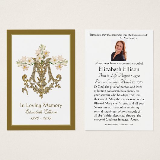 Religieuze Gold Marian Cross Funeral Lilies Visitekaartje (Voorkant /achterkant)