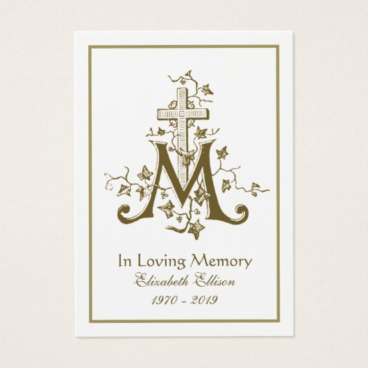Religieuze Gold Marian Cross Funeral Prayer Visitekaartje (Voorkant)