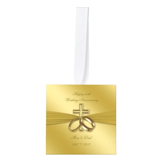 Religieuze Golden 50e Jubileum Cube Ornament (Voorkant)