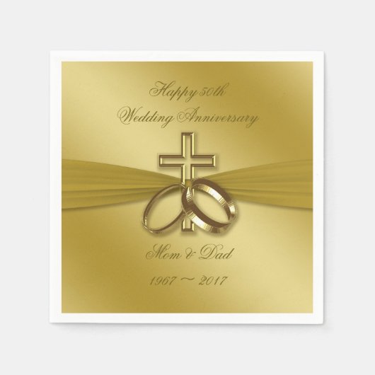 Religieuze Golden 50ste Jubileum Papier Napkins Servetten (Voorkant)