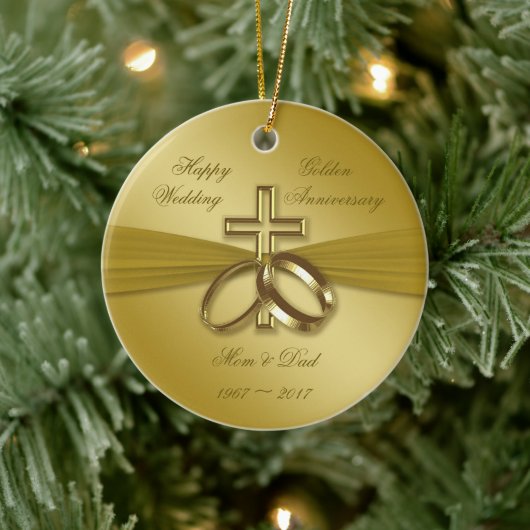 Religieuze Golden 50th Wedding Jubileum Ornament (Boom)