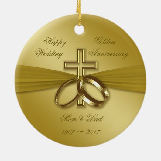Religieuze Golden 50th Wedding Jubileum Ornament (Achterkant)