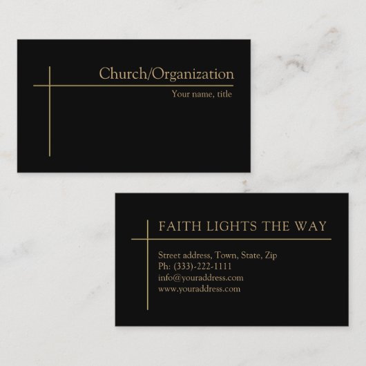 Religieuze Gouden Kruis Kerk Pastor Minimalist Visitekaartje (Voorkant / Achterkant)