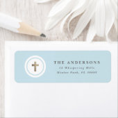 Religieuze gouden kruisadres etiket (Insitu)