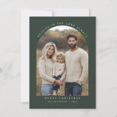 Religieuze Groene Boog Foto Verheug Kerstmis Feestdagenkaart (Voorkant)