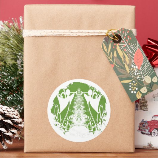 Religieuze Groene en Witte Angel Christelijk Ronde Sticker (Feestdagen)