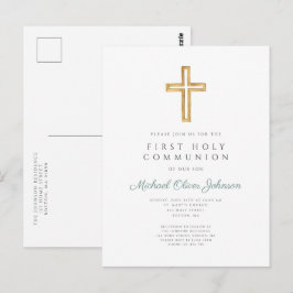 Religieuze groene jongen eerste communie  briefkaart