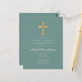 Religieuze groene jongen eerste communie uitnodigi briefkaart