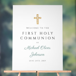 Religieuze groene jongen Eerste Communie Welkom Acryl Bord