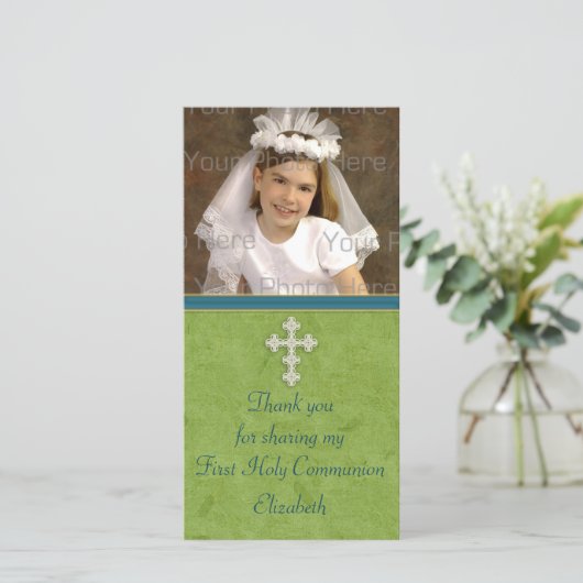 Religieuze Groene Witte Kruis Bedankkaart (Staand voorkant)