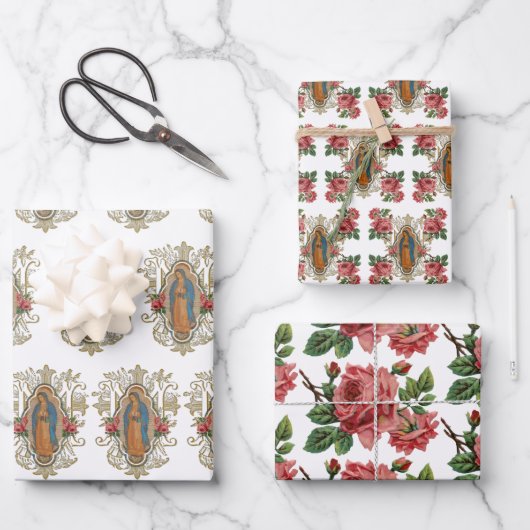 Religieuze Guadalupe Maagd Mary Floral Rozen Inpakpapier Vel (Voorkant)