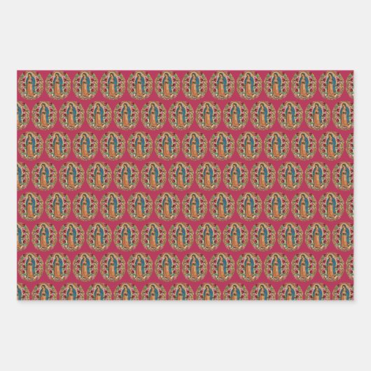 Religieuze Guadalupe Maagd Mary Floral Rozen Wrap Inpakpapier Vel (Voorkant 2)