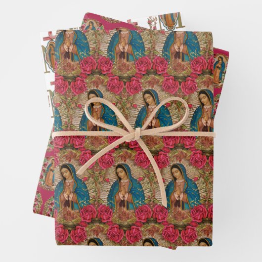 Religieuze Guadalupe Maagd Mary Floral Rozen Wrap Inpakpapier Vel (In situ)