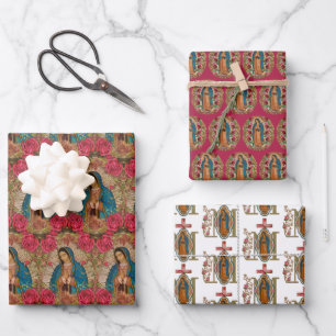 Religieuze Guadalupe Maagd Mary Floral Rozen Wrap Inpakpapier Vel